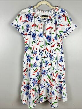 MAGGY LONDON Floral Midi Sun Dress Sz 10 White Peasant‎ Milkmaid Tiered